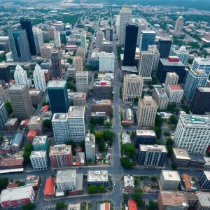 Aerial view of Atlanta cityscape illustrating urban challenges.