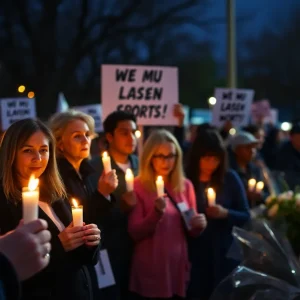 Community members gather at a candlelight vigil to remember Sammy Jackson.