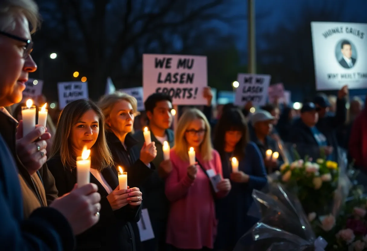 Community members gather at a candlelight vigil to remember Sammy Jackson.
