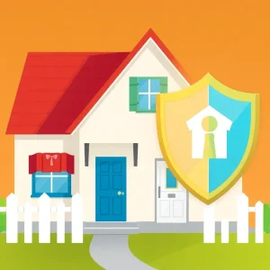 Illustration of a home with a shield symbolizing protection from fraud