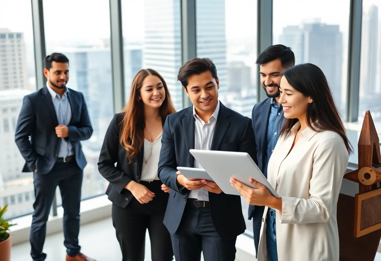 Group of interns collaborating in an office setting