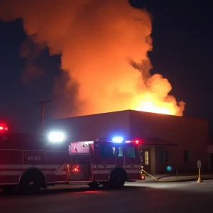 Fire truck at night responding to an arson incident on Comer Street.