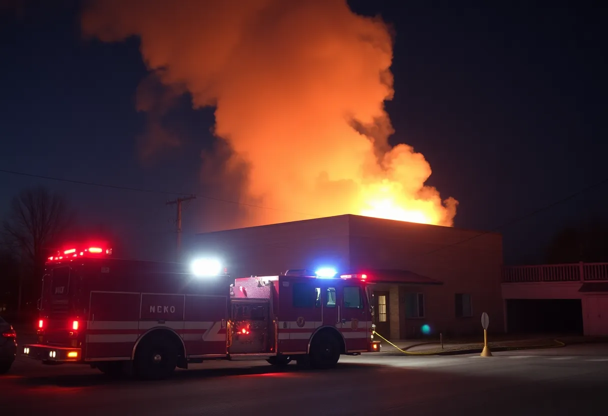 Fire truck at night responding to an arson incident on Comer Street.