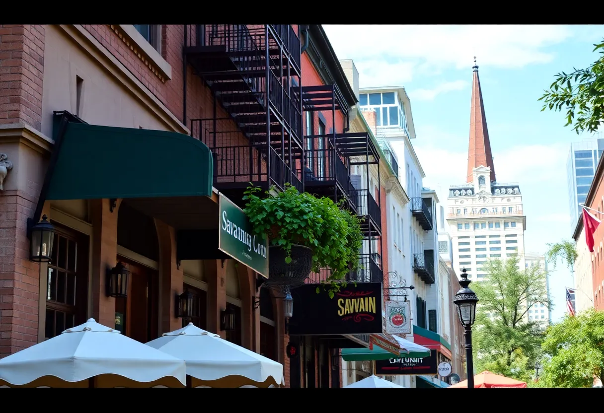 A collage of different Savannah restaurants highlighting inspection results