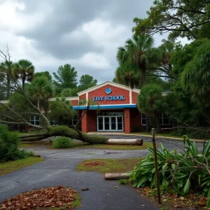 Closed school building in Savannah after Hurricane Helene
