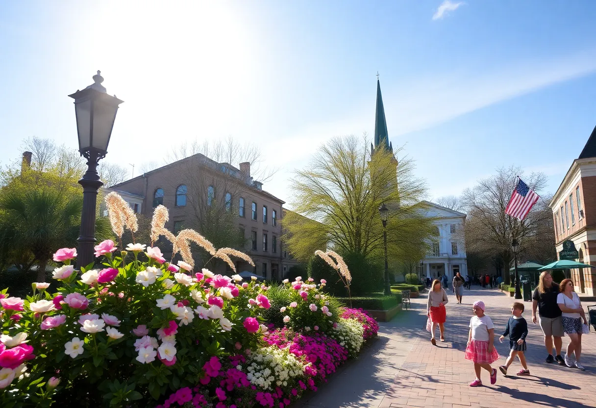 Sunny outdoor scene in Savannah during March