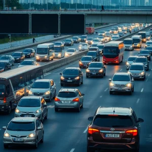 Heavy traffic congestion on Savannah highways I-516 and I-16