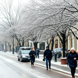 Snow-covered streets in Savannah during winter storm