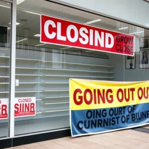 Closed Bargain Hunt store with sales sign