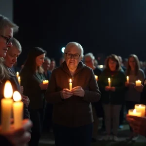 Community members gather at a candlelight vigil for Sammy Jackson