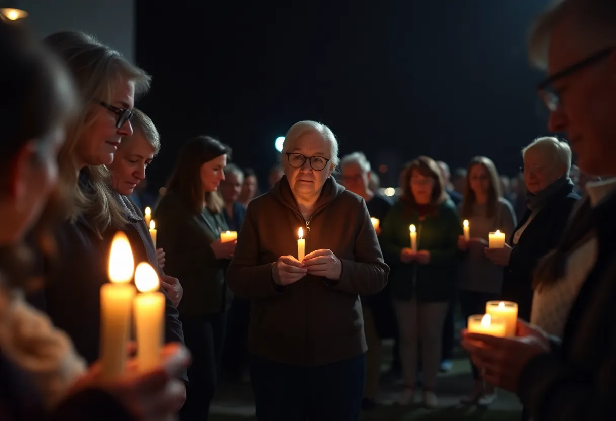 Community members gather at a candlelight vigil for Sammy Jackson