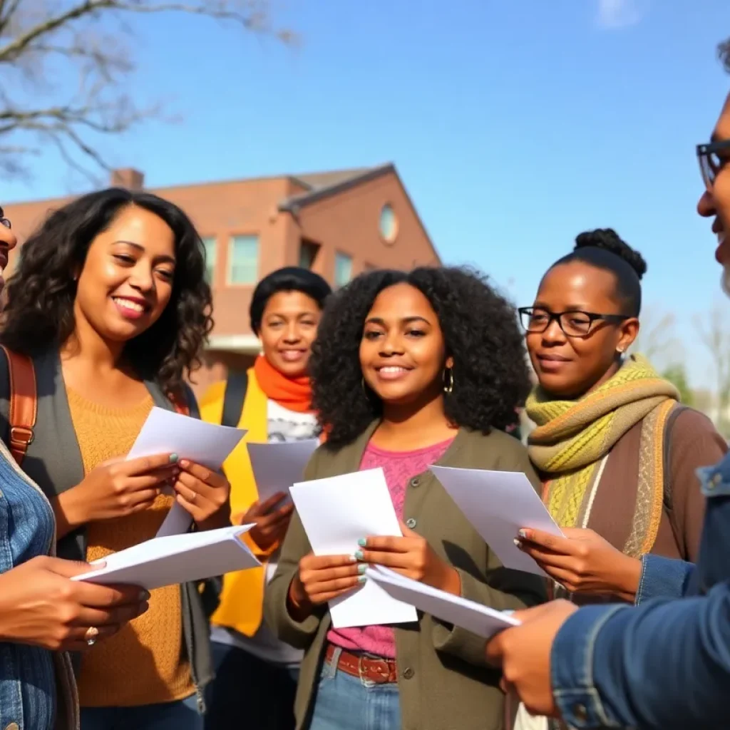 Residents participating in a voting event for education funding