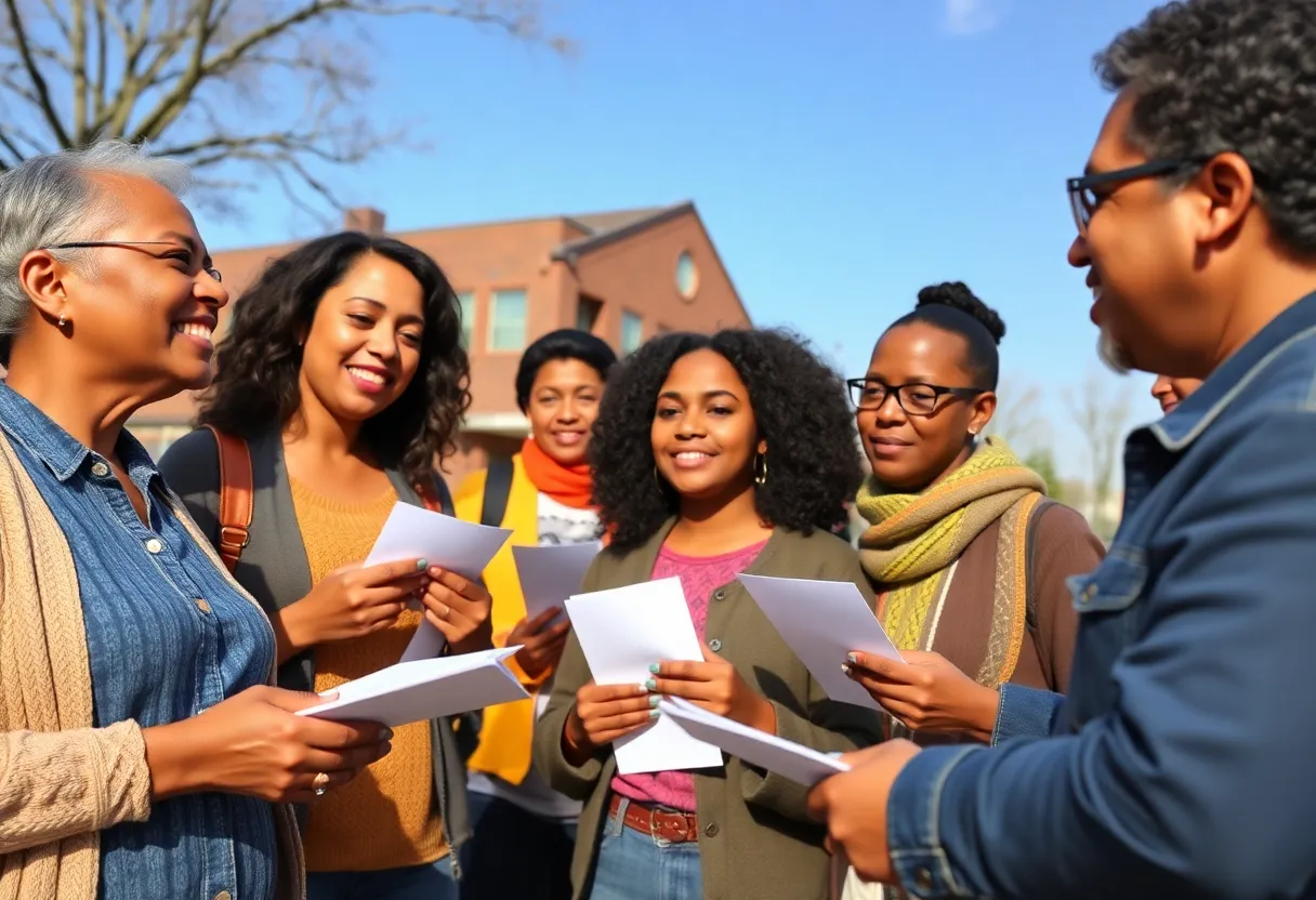 Residents participating in a voting event for education funding