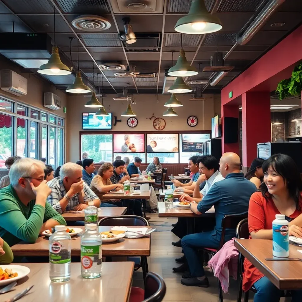 Dining area of a clean and busy restaurant in Chatham County