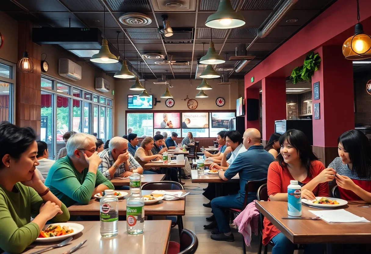 Dining area of a clean and busy restaurant in Chatham County