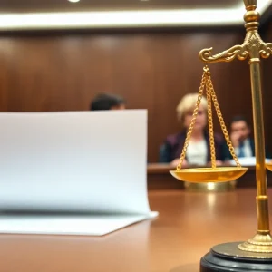 Courtroom indicating legal proceedings and serious allegations.