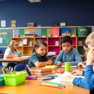 Students engaged in learning activities in a charter school classroom