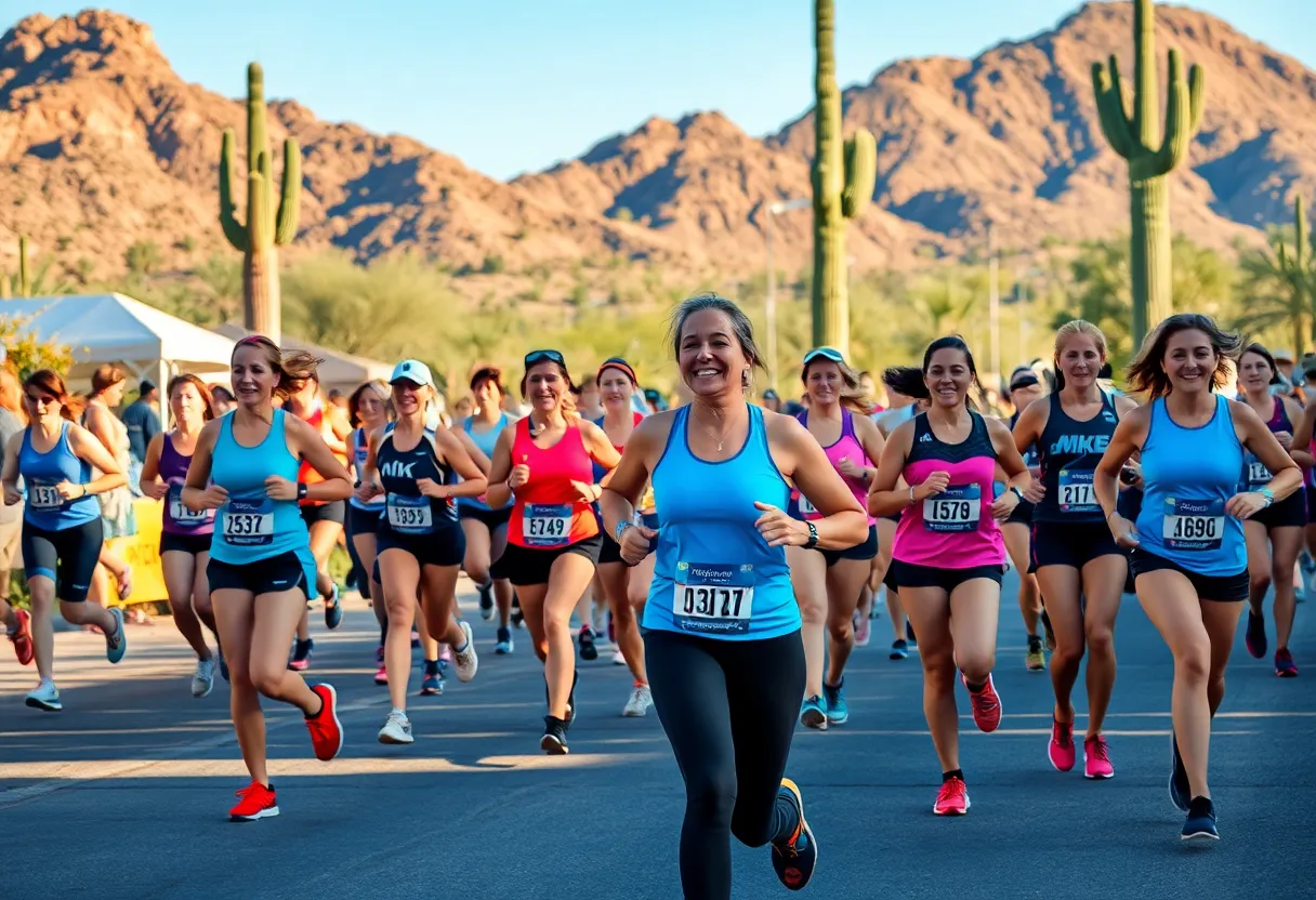 Women runners participating in the Every Woman's Marathon in Scottsdale, Arizona