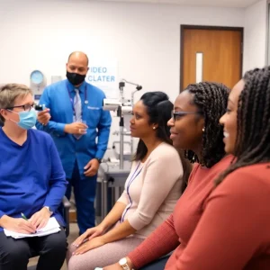 Patients receiving eye care services at a modern clinic in Macon, Georgia.