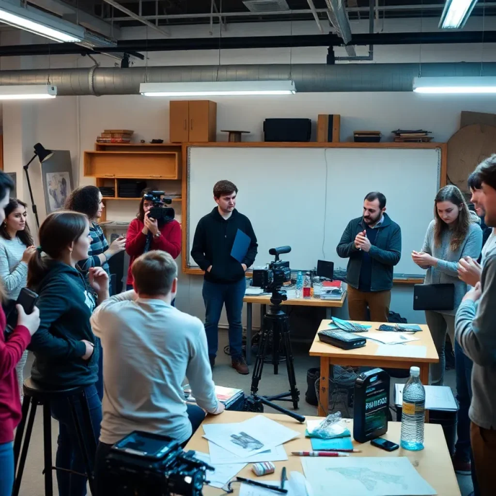 Participants engaged in a filmmaking workshop