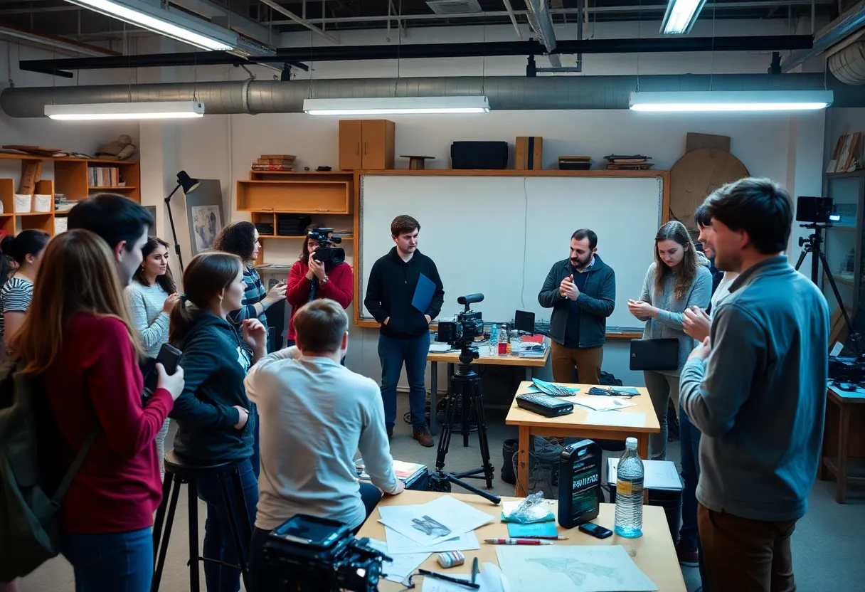 Participants engaged in a filmmaking workshop