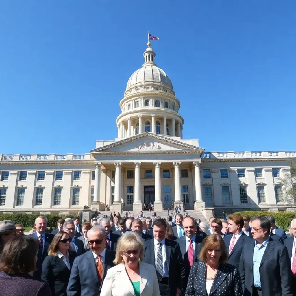Protesters in front of the Georgia State Capitol rallying for and against the tort reform bill.