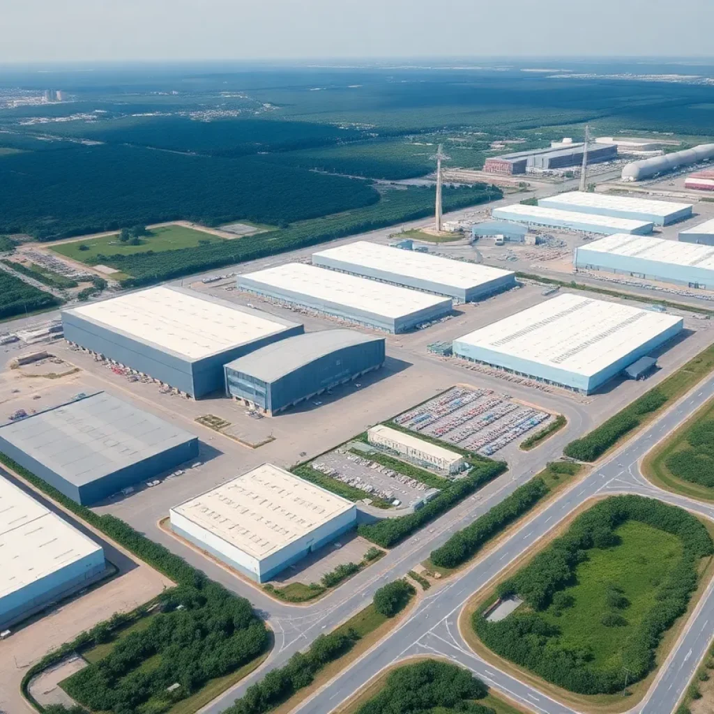 Aerial view of the Georgia International Commerce Centre showcasing industrial buildings