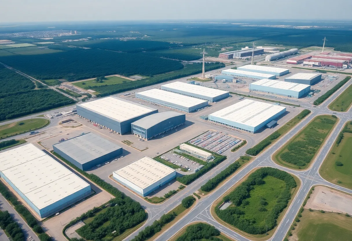 Aerial view of the Georgia International Commerce Centre showcasing industrial buildings