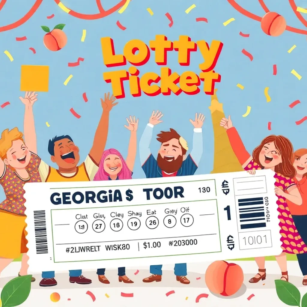 Celebration of Georgia lottery winners surrounded by festive decorations