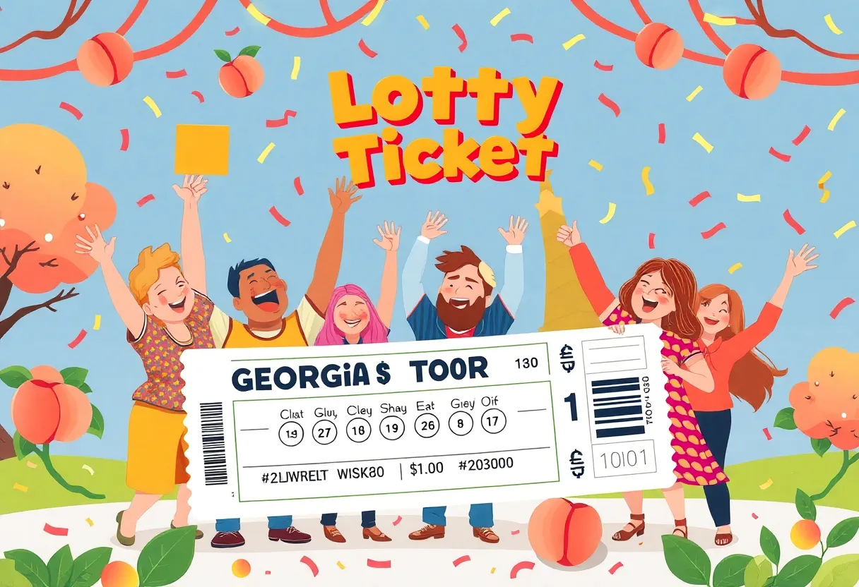 Celebration of Georgia lottery winners surrounded by festive decorations