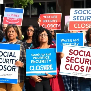 Community members rallying against Social Security office closures in Georgia