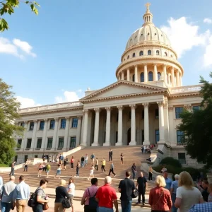 Georgia State Capitol with lawmakers discussing tax relief