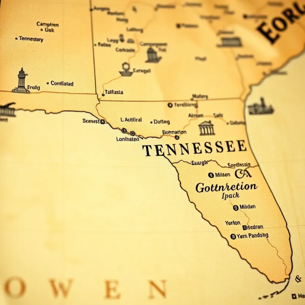 Map highlighting the border between Georgia and Tennessee