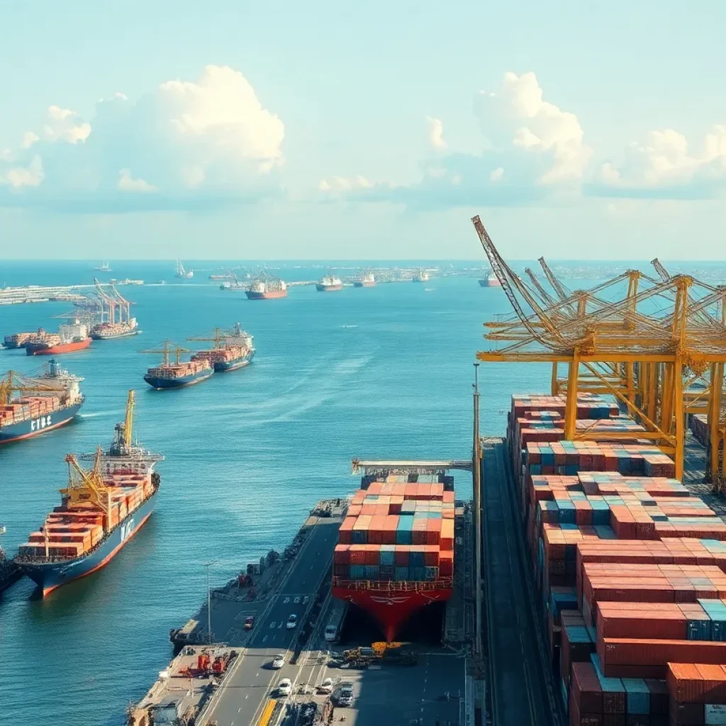Cargo handling at Georgia ports showing cranes and containers