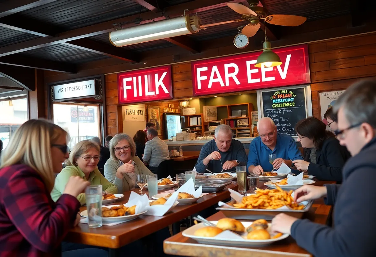People enjoying a seafood meal during Lent in Savannah