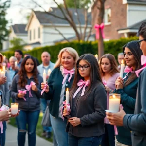 Community members gather in support during a vigil.