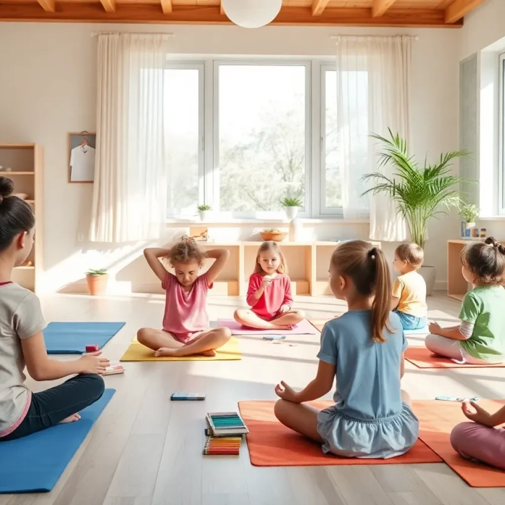 Children participating in mindfulness activities in a classroom