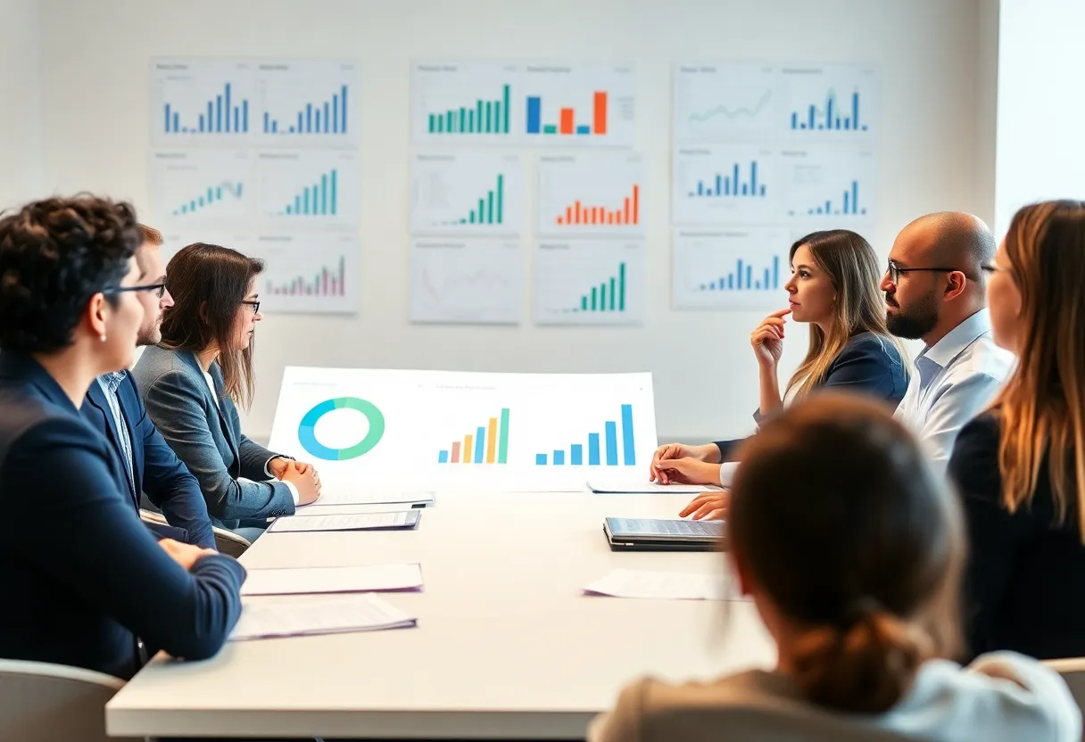 Professionals networking and discussing project management at a panel event