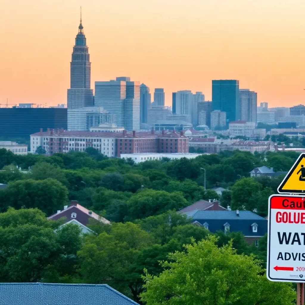 Caution sign in Savannah due to boil water advisory