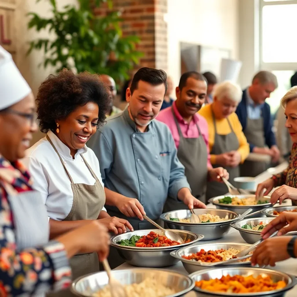 Chefs and community members celebrating senior meal collaborations in Savannah.