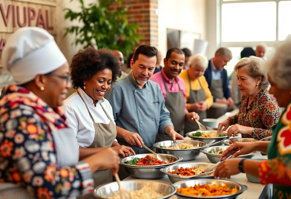 Chefs and community members celebrating senior meal collaborations in Savannah.