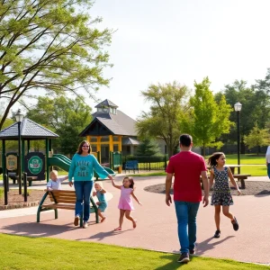 Upgraded community park in Savannah with families enjoying recreational activities
