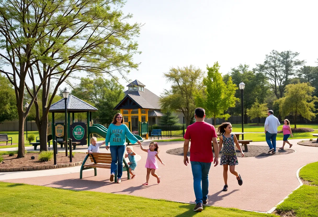 Upgraded community park in Savannah with families enjoying recreational activities