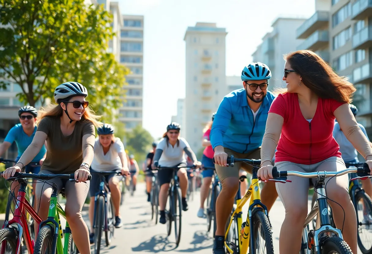 Participants enjoying outdoor cycling classes in Savannah for a charitable cause.