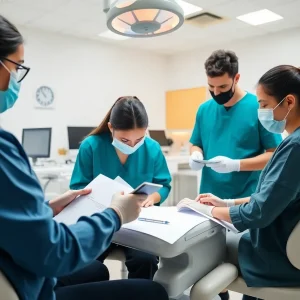Conceptual image of students learning in a dental college