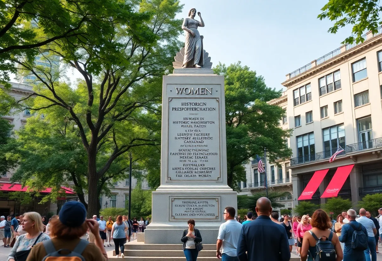 A beautiful monument dedicated to women in historic preservation in Savannah's Columbia Square.