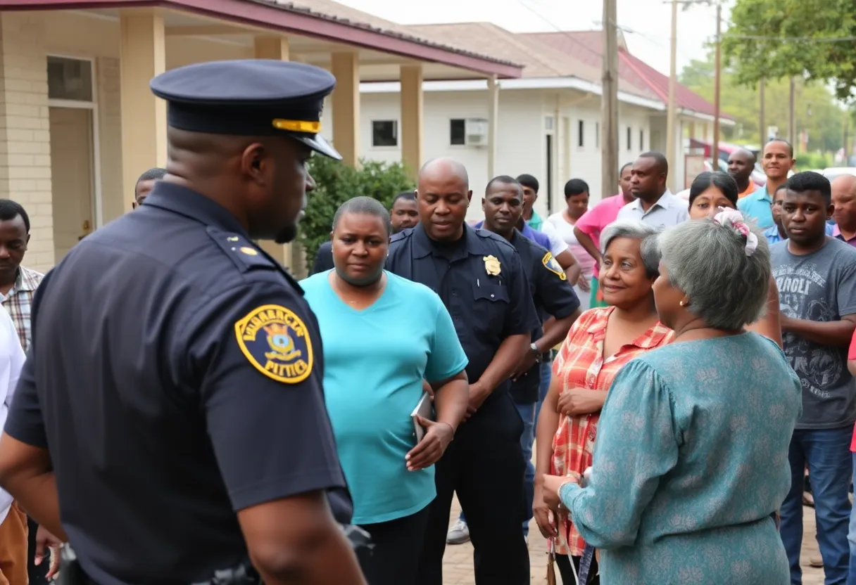 Police officers interacting with community members in East Savannah.