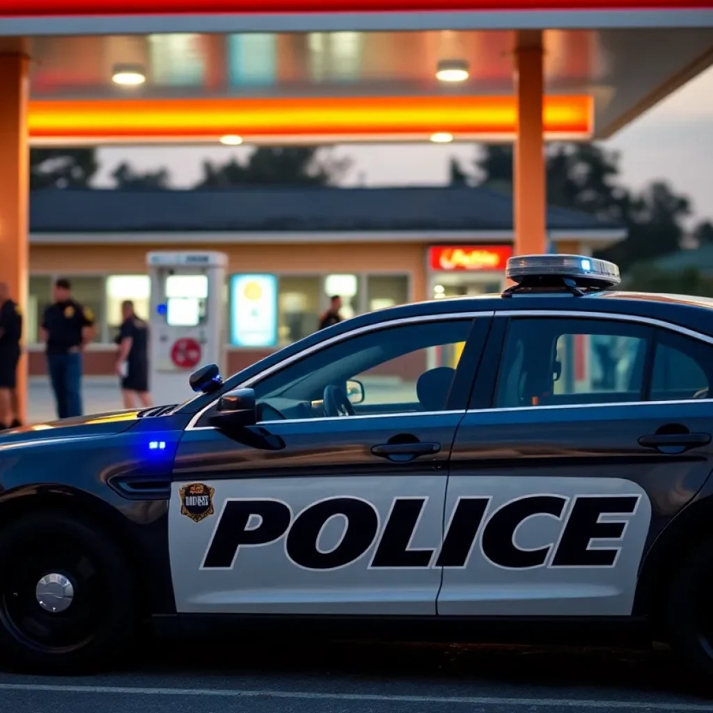 Police officers outside a gas station in Savannah