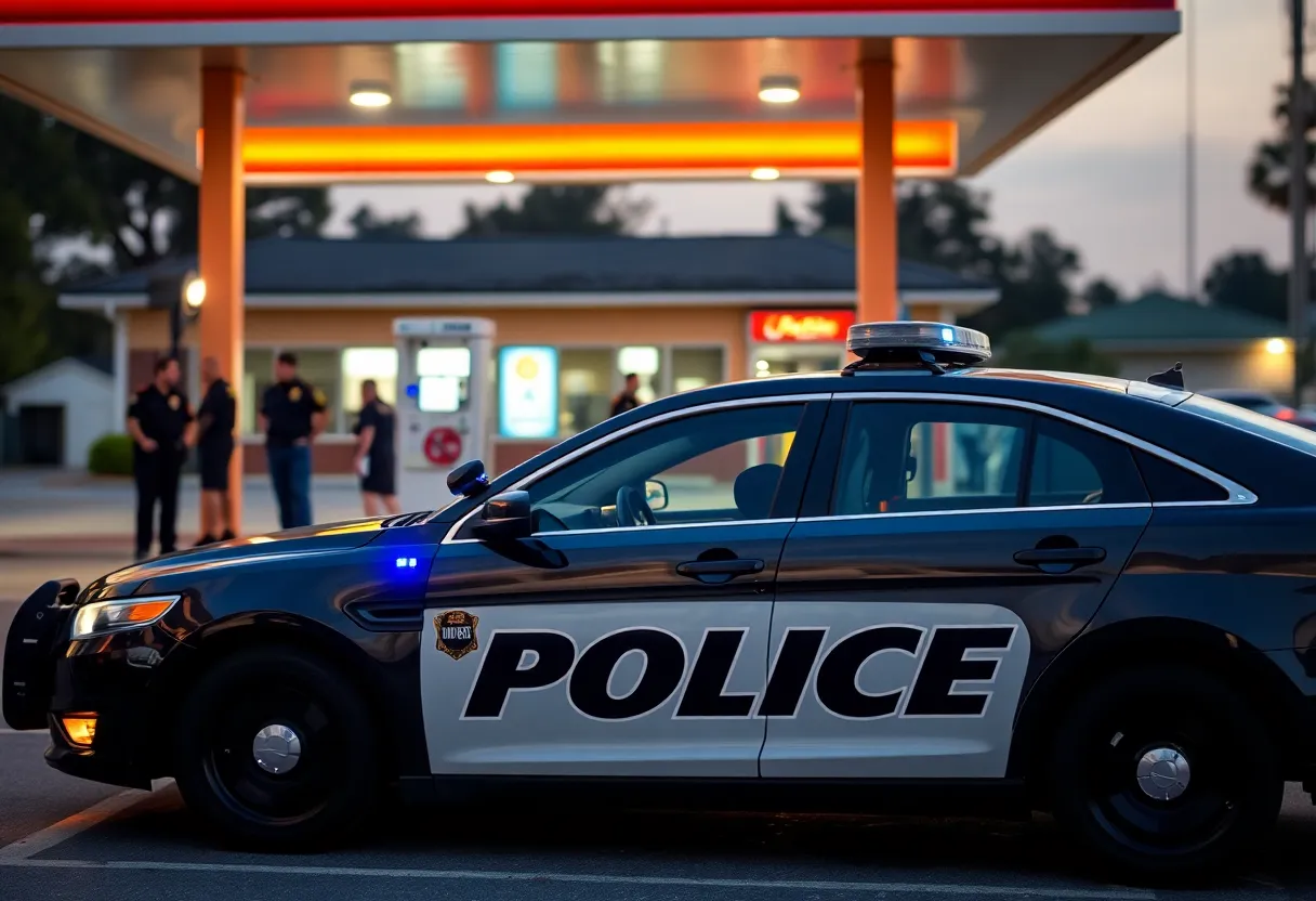 Police officers outside a gas station in Savannah