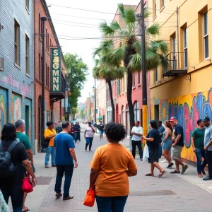 Community members enjoying public art in Savannah